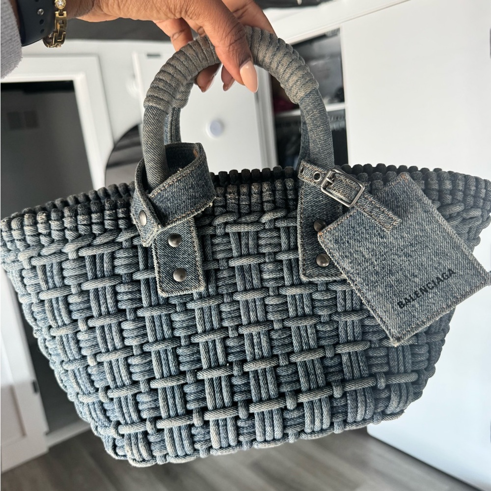 Balenciaga Gray Woven Rope Tote with Branded Tag